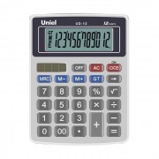 Калькулятор настольный 12 разрядов, двойное питание UNIEL  126*95*25, синий дисплей (UD-12B)  (Ст.1)