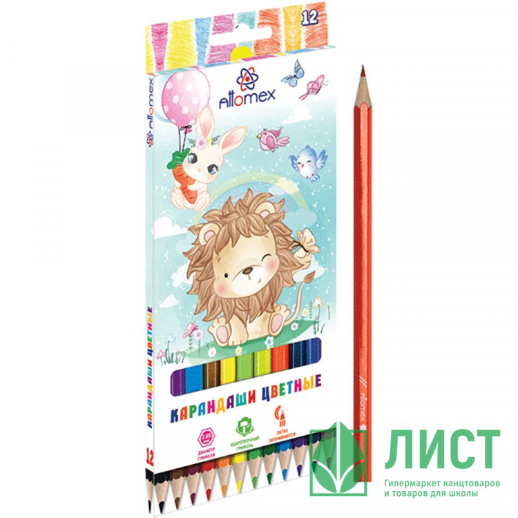 Карандаши цветные (Attomex) Zoo 12 цветов М 2,65мм арт.5022810