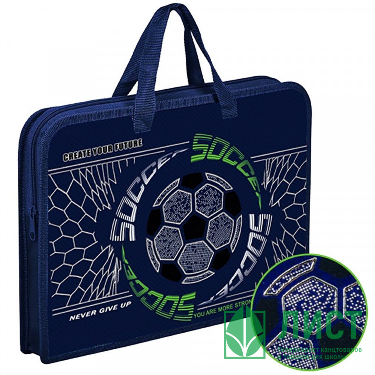 Сумка пластик А4 (ОНИКС) на молнии ручка-тесьма арт.ПТ-14-12 Сила футбола широкая боковинка, фольга