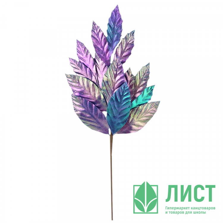 Украшение декоративное "Ветка. Листья пластик" 45см цв.радужный арт.92389