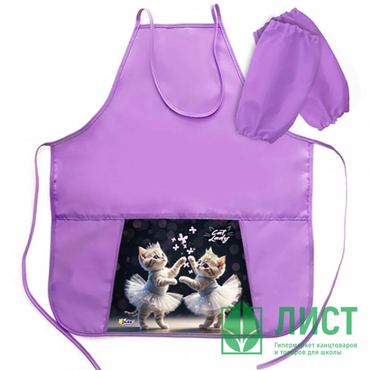 Фартук для детского творчества (ОНИКС) арт ФН-31-1 тонкий с карманами, с нарукавниками Cat ballet 535*445 мм