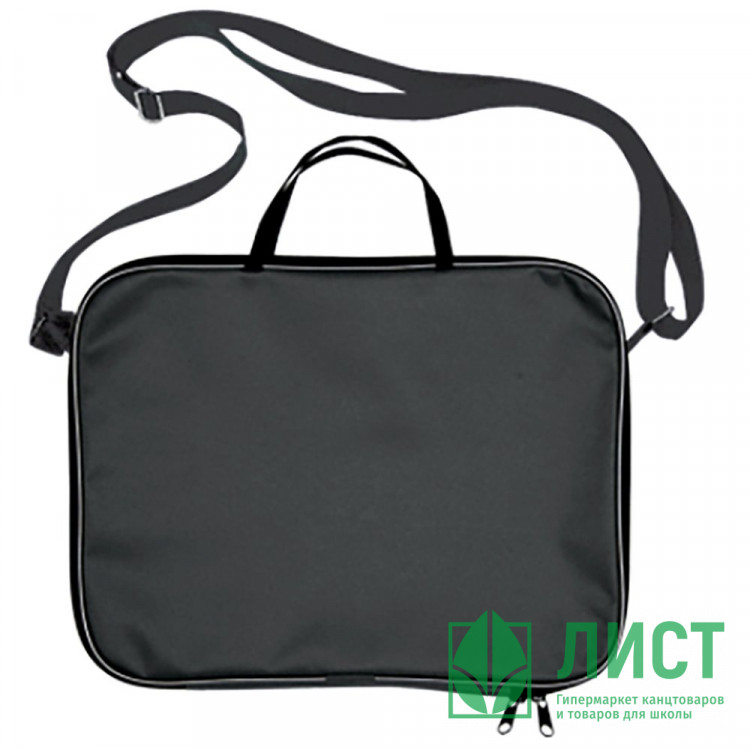 Папка А4 текстиль на молнии ручка-тесьма широкая боковина (deVENTE) Черная с регулируемым ремнем через плечо арт  3075931