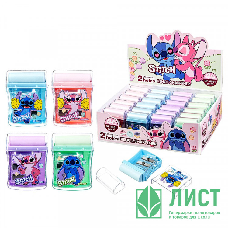 Точилка пластиковая (Mazari) Ушастик 2 отверстия с контейнером и ластиком ассорти арт.M-3038