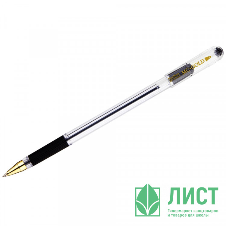 Ручка шариковая  прозрачный корпус  резиновый упор (MC Gold) черный, 0,5мм арт.ВМС01 (Ст.12/144/1728)