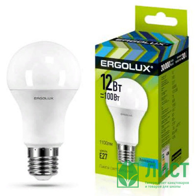 Лампа светодиодная Е27 12Вт 4500К (холодный) Ergolux груша (Ст.10) Лампа светодиодная Е27 12Вт 4500К (холодный) Ergolux груша (Ст.10)