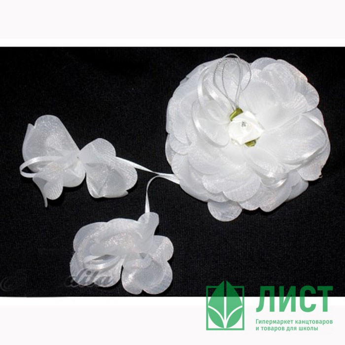 Бант для волос белый с локонами Arco Carino 17см арт.118 (ст.10)