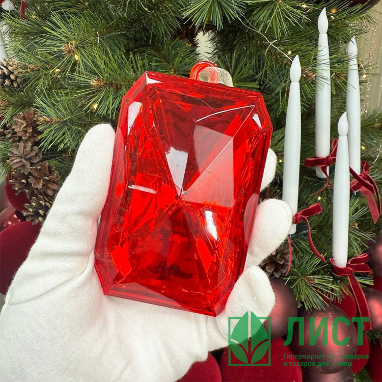Украшение декор.подвеска пластик "DIAMOND_Shine" 10см цв.красный арт.196-0834