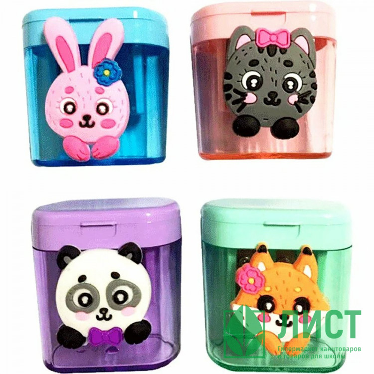 Точилка пластиковая (deVENTE) 100% Cute 2 отверстия с контейнером асс арт.8031103