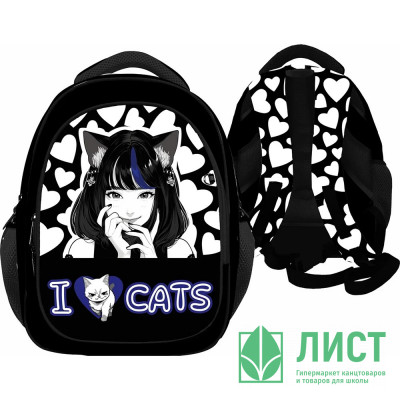 Рюкзак для девочки школьный (CENTRUM) Аниме I love cats 40х32х16 см арт.73262 Рюкзак для девочки школьный (CENTRUM) Аниме I love cats 40х32х16 см арт.73262