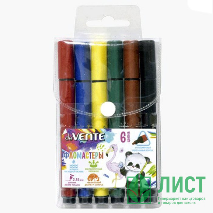 Фломастеры (deVENTE) Trio Jumbo 06 цветов утолщенные трехгранные пластиковый блистер арт.5080309