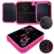 Пенал 1 отделение с 2 откидными планками (Оникс) ПКТ 09-22-19 Розовые бабочки Maxi 3D фольга 200х140х40мм ткань