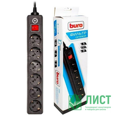 Сетевой фильтр BURO 500SH-5-B, 3м, 5 розеток черный Сетевой фильтр BURO 500SH-5-B, 3м, 5 розеток черный