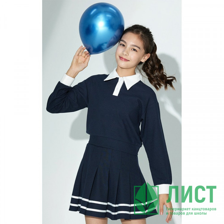 Джемпер-обманка для девочки (Делорас) длинный рукав цвет синий арт.Z63603 размерный ряд 34/134-46/170