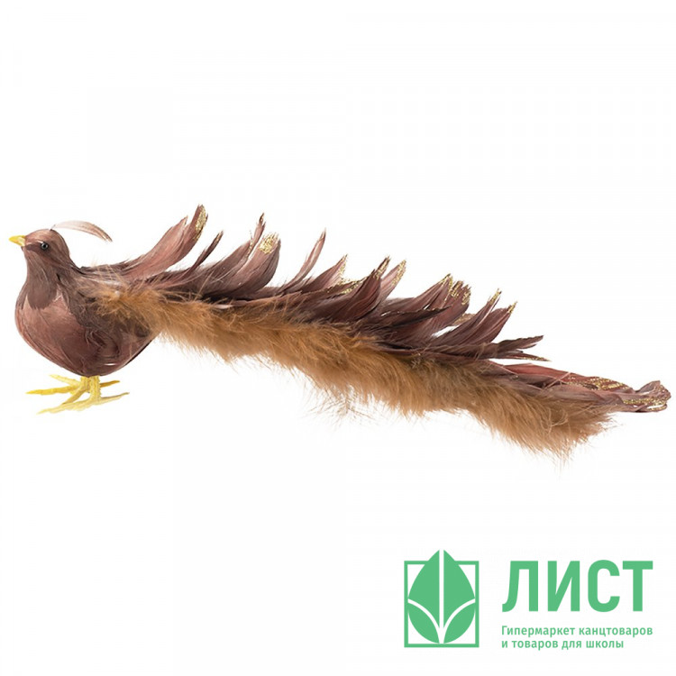 Украшение декор. на клипсе "Птичка" 34см цв.коричневый арт.91800