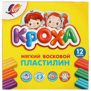Пластилин 12 цветов 180 грамм ЛУЧ КРОХА мягкий со стеком арт 23С 1484-08