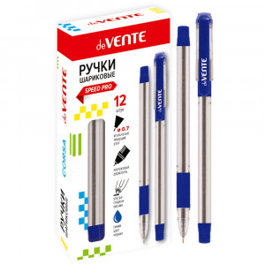Ручка шариковая прозрачный корпус, резиновый упор (deVENTE) Корса (Corsa) синий, 0,7мм, игла, масло арт.5073853 (Ст.12)