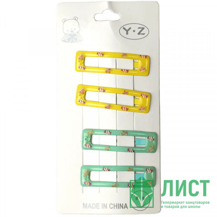 Зажим для волос 04шт. цвет желтый и мятный 5см артикул ТК-4882