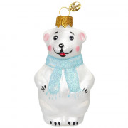 Украшение на ёлку стекло 09см "Мишутка в шарфе" голубой п/у арт.ФУ-739/1/4