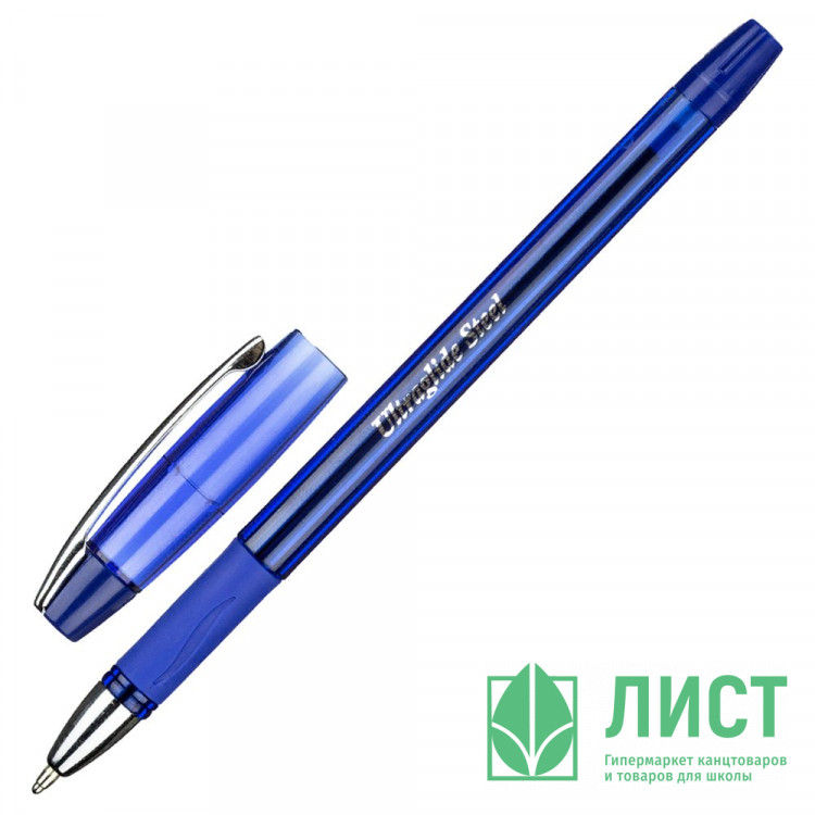 Ручка шариковая прозрачный корпус (Unimax) Ultra Glide Steel резиновый упор, синий, 1мм, масло арт.722476 (Ст.)