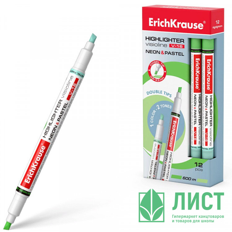 Маркер флуорисцентный ErichKrause Visioline V-16 Neon+Pastel скош. зеленый арт.56016 (Ст.12)