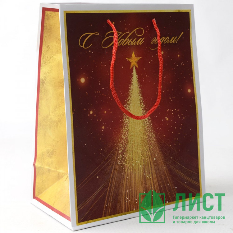 Пакет подароч. бумаж. 18*23см "Новогоднее сияние" цв.красный/золото арт.95687FE