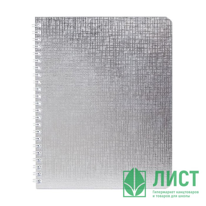 Тетрадь А5 клетка 96 листов бумвинил на гребне (Hatber) METALLIC Серебро арт 96Т5бвВ1гр