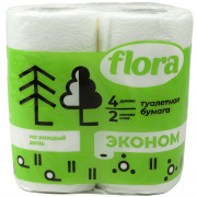 Бумага туалетная 2-сл втулка 4рул/уп 15м белая Flora Эконом (Ст.12)