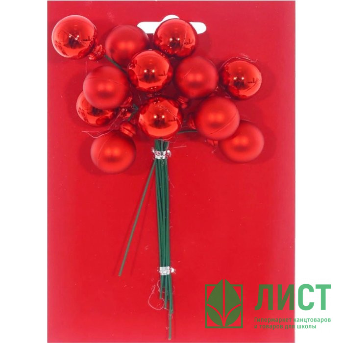 Украшение декоративное "Веточка. Ягоды красные" 15см 12шт. пучок арт.753348