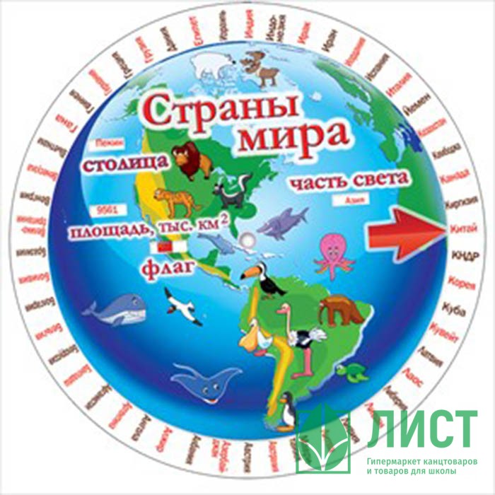 Закладка-шпаргалка 150х150мм Страны мира (Открытая планета) арт 69 361