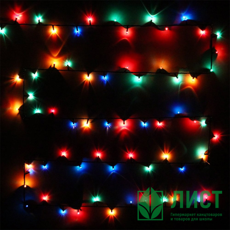 Гирлянда эл.д/дома точечная 05м 100 ламп накал. (зел.провод) "MINI" цв.мульти 8реж арт.183-493