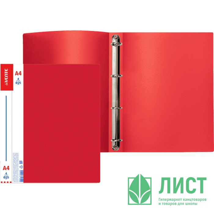 Папка на 4-х кольцах А4 30мм D-25мм пластик 0,60мм, красная deVENTE Daily арт.3081410