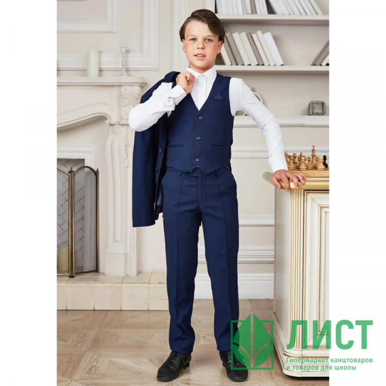 Брюки для мальчика (Praleska) арт.23033-2 Президент 3 полнота зауженный силуэт размерный ряд 28/122-46/182 цвет синий