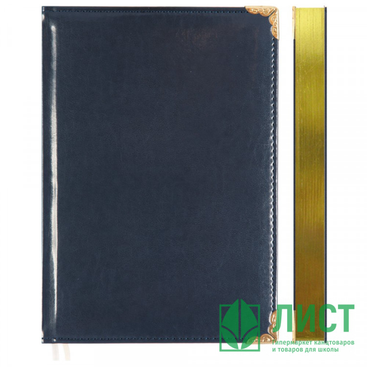 Ежедневник датированный 2026 "deVENTE "Bellagio" A5 (145 ммx205 мм) 336 стр, белая бумага 70 г/м² с золотым срезом, печать в 2 краски, твердая обложка из искусственной кожи с поролоном, отстрочка, термо тиснение, металлические уголки, перфорация, 2 ляссе,