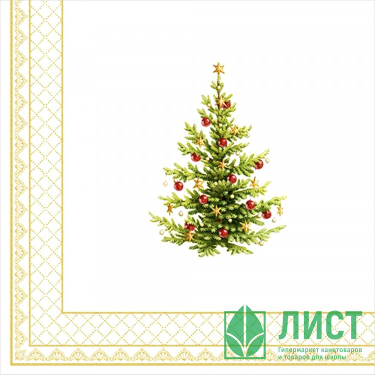 Салфетки бумажные 33*33см 3 слоя 20шт/уп. Bouquet "Новогодняя скатерть с ёлочкой" арт.25405