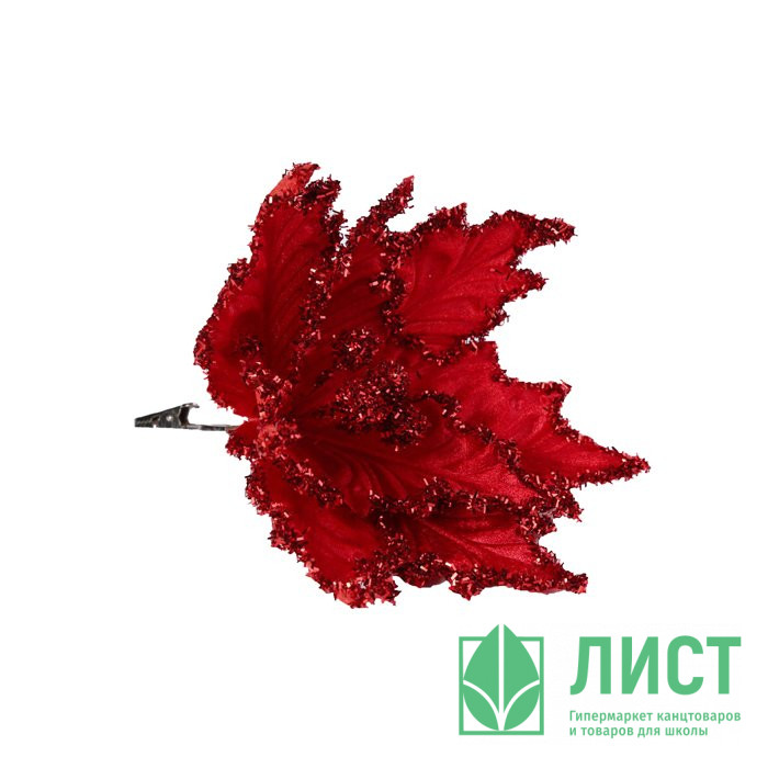 Украшение декор. на клипсе "Цветок. Пуансеттия" 25*23см цв.красный арт.80494