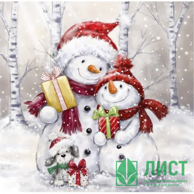 Салфетки бумажные 33*33см 3 слоя 20шт/уп. Bouquet "Добрые снеговики" арт.25435