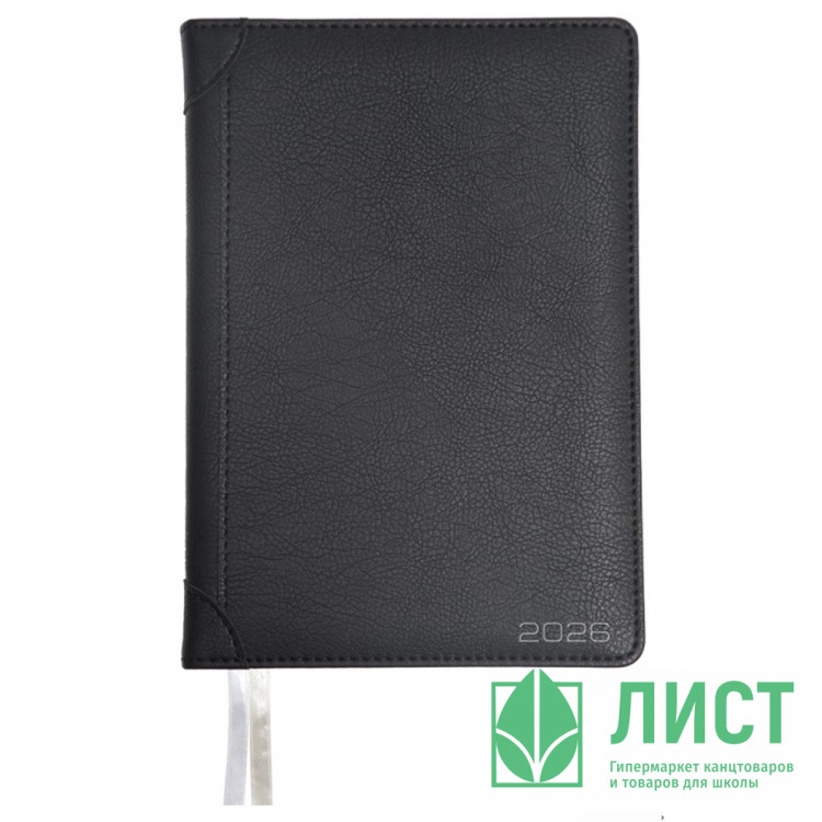Ежедневник датированный 2026 "deVENTE "Seattle" A5 (145 ммx205 мм) 336 стр, кремовая бумага 70 г/м², печать в 2 краски, твердая обложка из искусственной кожи с поролоном, отстрочка, термо тиснение, перфорация, закругленные уголки, 2 ляссе, в термоусадочно