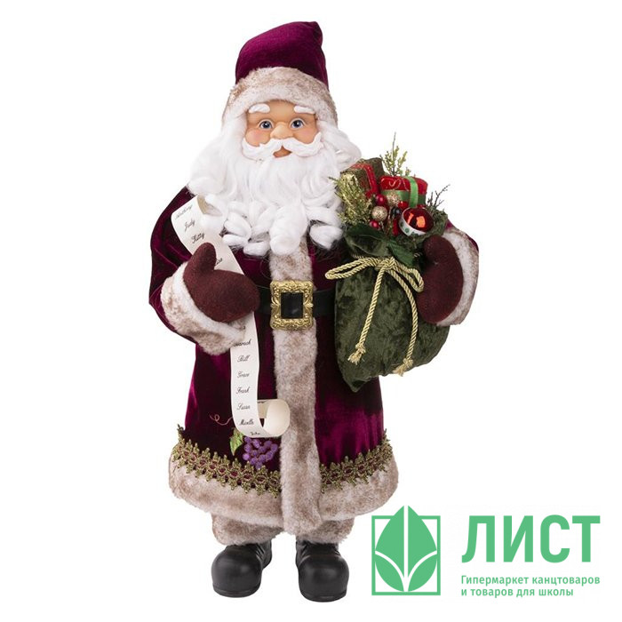 Игрушка декор. "Санта Клаус" 61см в бордовом костюме арт.80159