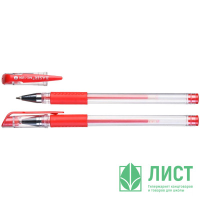 Ручка гелевая  прозрачный корпус  резиновый упор МС 0,5мм красный стержень арт.МС-1266 Ручка гелевая  прозрачный корпус  резиновый упор МС 0,5мм красный стержень арт.МС-1266