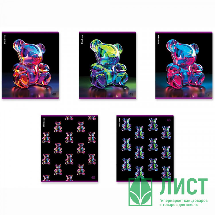 Тетрадь А5 клетка 48 листов скоба (ErichKrause) Jelly Bear металлизированная ламинация твин-лак ассорти арт.63305