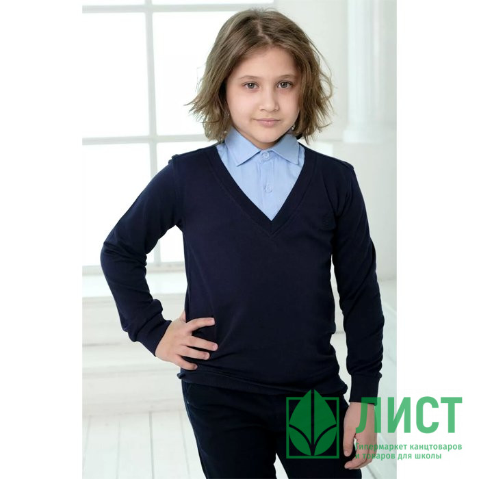 Джемпер-обманка для мальчика (UNIKKIDS) арт.UK-1010 размерный ряд 30/122-46/170 цвет темно-синий с голубым воротом