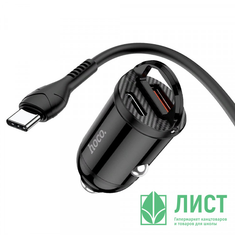 Блок питания автомобильный 1 USB,Type-C HOCO NZ2, link, кабель 8 pin цв.чёрный