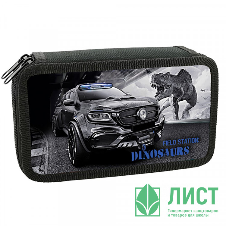 Пенал 2 отделения (Оникс) ПКК 11-5 Джип с динозавром 190х110мм ламинированный картон