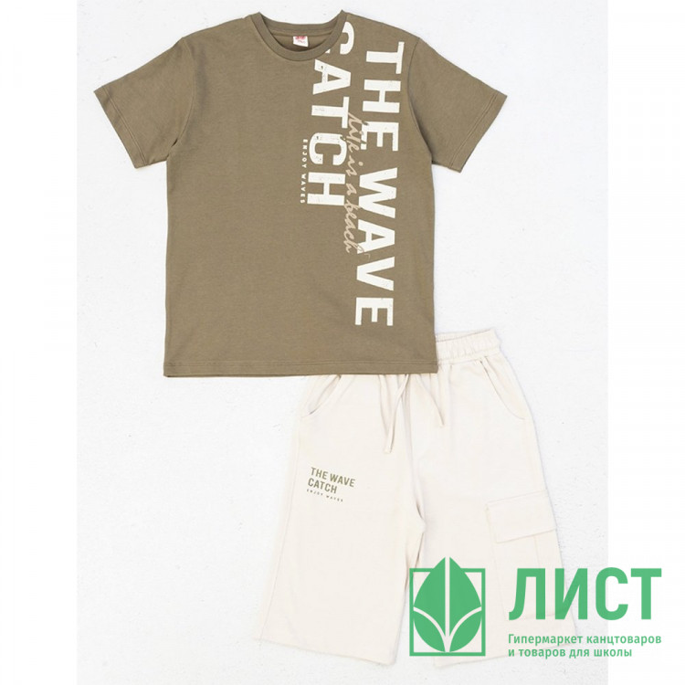 Комплект для мальчика арт.DMB 7516 размер 32/128-44/164 (футболка+шорты) цвет хаки